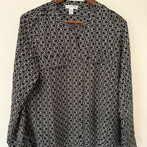 Calvin Klein Women Long Sleeve Allover Logo Neck Blouse Medium Retail $74.50